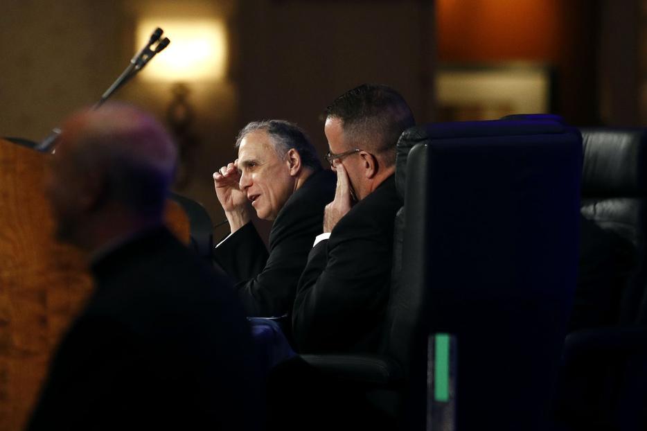 Cardinal Daniel DiNardo, president of the USCCB, left, at the USCCB's annual fall meeting Tuesday in Baltimore. Cardinal Daniel DiNardo, president of the USCCB, left, at the USCCB's annual fall meeting Tuesday in Baltimore.