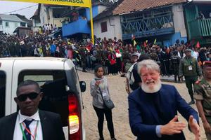 Vincentian Father Pedro Opeka arrives at the “City of Friendship” in Antananarivo, Madagascar. Vincentian Father Pedro Opeka arrives at the “City of Friendship” in Antananarivo, Madagascar.
