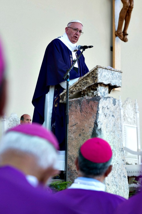 Pope Francis delivers his homily at Mass in Ciudad Juarez, Mexico, on Feb. 17. Pope Francis delivers his homily at Mass in Ciudad Juarez, Mexico, on Feb. 17.