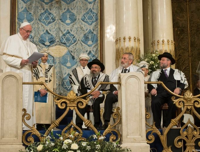 Pope Francis, shown speaking to Jewish leaders at Rome's Major Synagogue on Jan. 17, 2016, in Rome, has been an outspoken in condemning anti-Semitism.
Pope Francis, shown speaking to Jewish leaders at Rome's Major Synagogue on Jan. 17, 2016, in Rome, has been an outspoken in condemning anti-Semitism.