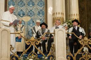 Pope Francis, shown speaking to Jewish leaders at Rome's Major Synagogue on Jan. 17, 2016, in Rome, has been an outspoken in condemning anti-Semitism.
Pope Francis, shown speaking to Jewish leaders at Rome's Major Synagogue on Jan. 17, 2016, in Rome, has been an outspoken in condemning anti-Semitism.