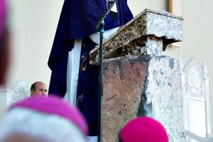 Pope Francis delivers his homily at Mass in Ciudad Juarez, Mexico, on Feb. 17. Pope Francis delivers his homily at Mass in Ciudad Juarez, Mexico, on Feb. 17.