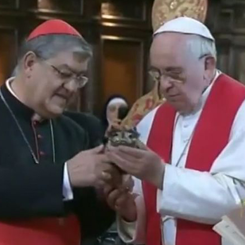 Pope Francis and Cardinal Sepe hold relic of St. Januarius' blood in the Naples cathedral March 21. Pope Francis and Cardinal Sepe hold relic of St. Januarius' blood in the Naples cathedral March 21.