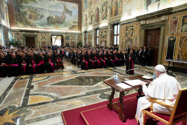 Pope Francis addresses seminarians from the northern Italian region of Lombardy Oct. 13. Pope Francis addresses seminarians from the northern Italian region of Lombardy Oct. 13.