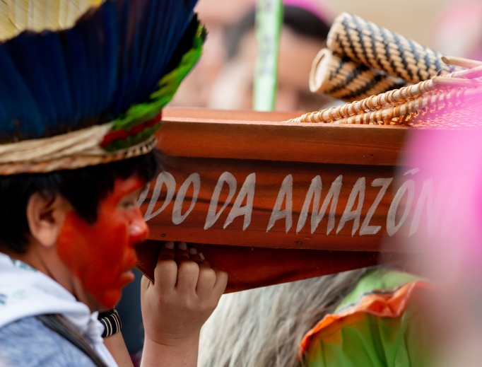 Amazonian people in native dress participated in the opening procession of the Synod of Bishops for the Pan-Amazon Region from St. Peter's Basilica to the Synod Hall Oct. 7.
Amazonian people in native dress participated in the opening procession of the Synod of Bishops for the Pan-Amazon Region from St. Peter's Basilica to the Synod Hall Oct. 7.