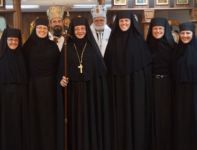 ABOVE: The community of the Christ the Bridegroom Monastery in Burton, Ohio. BELOW: (1) Mother Theodora with the author. (2) A home altar in the Klesko home. ABOVE: The community of the Christ the Bridegroom Monastery in Burton, Ohio. BELOW: (1) Mother Theodora with the author. (2) A home altar in the Klesko home.