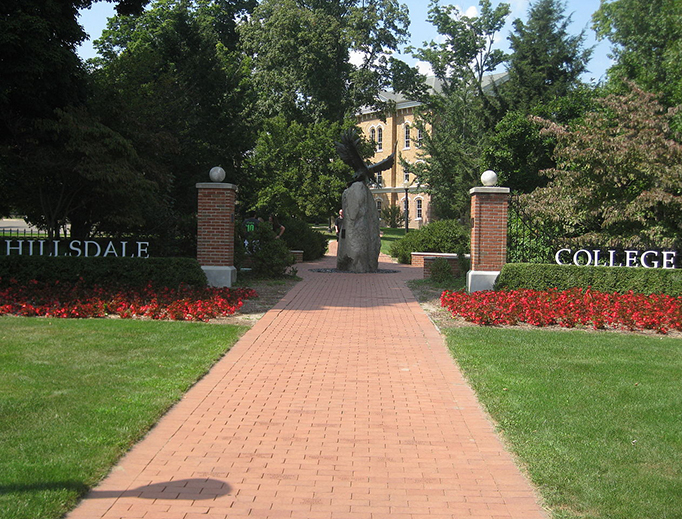 The entrance to Hillsdale College in Hillsdale, Michigan. The entrance to Hillsdale College in Hillsdale, Michigan.