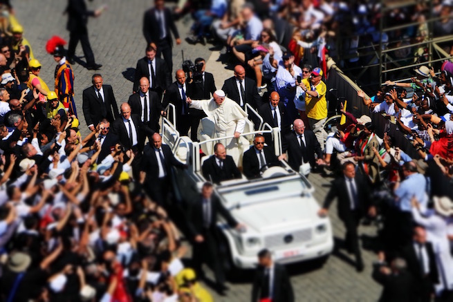 Pope Francis greeting pilgrims at the end of today's canonization Mass in St. Peter's Square. Pope Francis greeting pilgrims at the end of today's canonization Mass in St. Peter's Square.