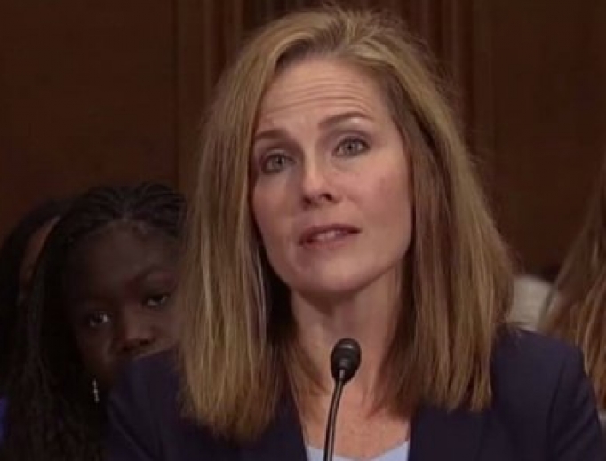 Amy Coney Barrett at the Sept. 6 hearing. Amy Coney Barrett at the Sept. 6 hearing.