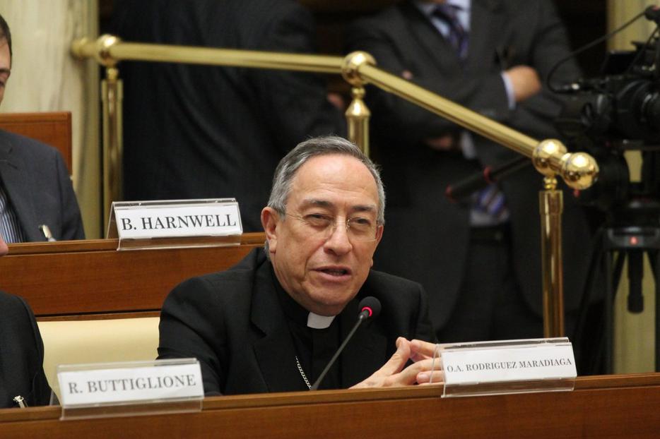 Cardinal Óscar Andrés Rodríguez Maradiaga, Archbishop of Tegucigalpa, Honduras, at a Vatican conference on Pope Saint John Paul II's encyclical "Centesimus Annus", April 15, 2016. Cardinal Óscar Andrés Rodríguez Maradiaga, Archbishop of Tegucigalpa, Honduras, at a Vatican conference on Pope Saint John Paul II's encyclical "Centesimus Annus", April 15, 2016.