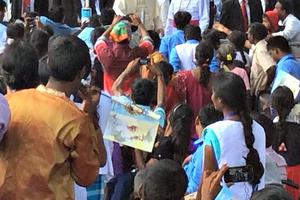 Pope Francis is surrounded by well-wishers as he enters the enclsoure of war victims and sick at the Madhu shrine. Pope Francis is surrounded by well-wishers as he enters the enclsoure of war victims and sick at the Madhu shrine.