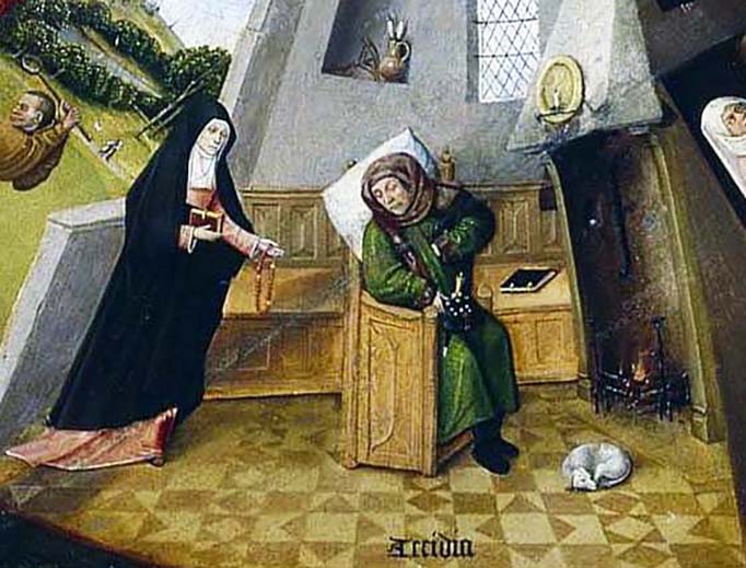 Hieronymus Bosch (1450-1416), “The Seven Deadly Sins and the Four Last Things” (detail of “Acedia”) Hieronymus Bosch (1450-1416), “The Seven Deadly Sins and the Four Last Things” (detail of “Acedia”)