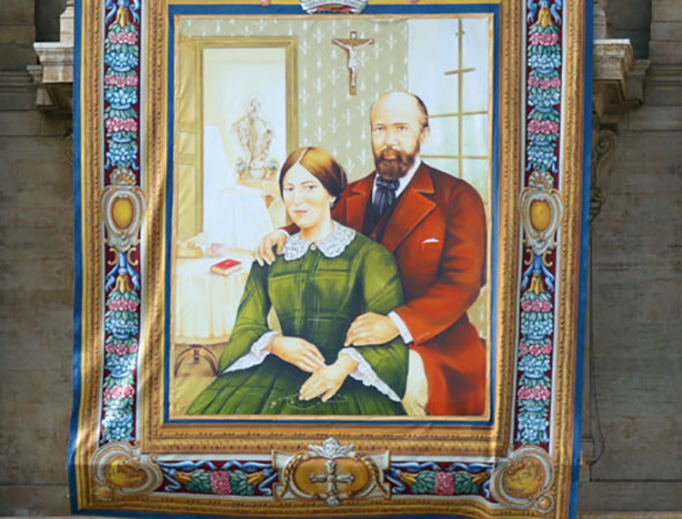 The canonization portrait of Louis and Zélie Martin, parents of St. Thérèse of Lisieux, in St. Peter's Square, on Oct. 16.
The canonization portrait of Louis and Zélie Martin, parents of St. Thérèse of Lisieux, in St. Peter's Square, on Oct. 16.