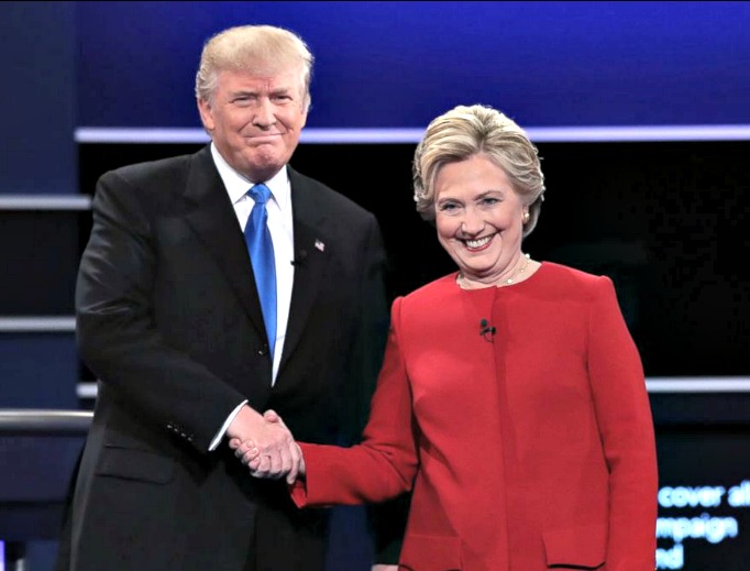 Donald Trump and Hillary Clinton shake hands before Monday's presidential debate. Donald Trump and Hillary Clinton shake hands before Monday's presidential debate.