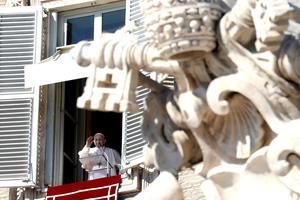 Pope Francis delivers his Sunday Angelus address from the window of the Apostolic Palace overlooking St. Peter’s Square, Feb. 16, 2020. Pope Francis delivers his Sunday Angelus address from the window of the Apostolic Palace overlooking St. Peter’s Square, Feb. 16, 2020.