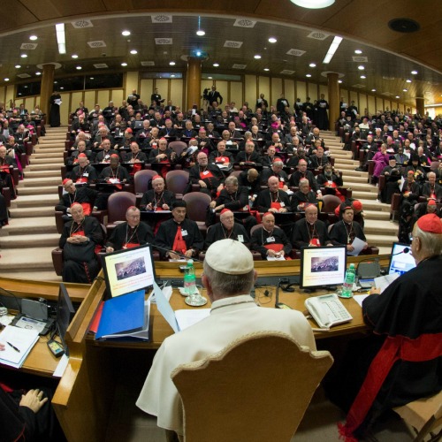 The First General Congregation of the Assembly of the Synod of Bishops in Vatican City with Pope Francis on Oct. 5. The First General Congregation of the Assembly of the Synod of Bishops in Vatican City with Pope Francis on Oct. 5.