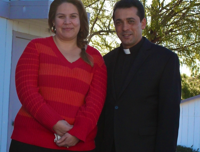 Above, Dafne Gutierrez and Father Wissam Akiki, pastor of St. Joseph Maronite Church; below, the relics of St. Charbel visited the parish last year. Above, Dafne Gutierrez and Father Wissam Akiki, pastor of St. Joseph Maronite Church; below, the relics of St. Charbel visited the parish last year.