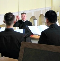 Gregorian chant rehearsal at Our Lady of Guadalupe Seminary in Denton, Neb. Gregorian chant rehearsal at Our Lady of Guadalupe Seminary in Denton, Neb.