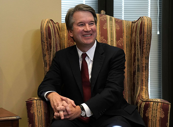 Supreme Court nominee Judge Brett Kavanaugh is shown during a meeting with Sen. Dean Heller, R-Nev., on Capitol Hill July 18 in Washington. Supreme Court nominee Judge Brett Kavanaugh is shown during a meeting with Sen. Dean Heller, R-Nev., on Capitol Hill July 18 in Washington.
