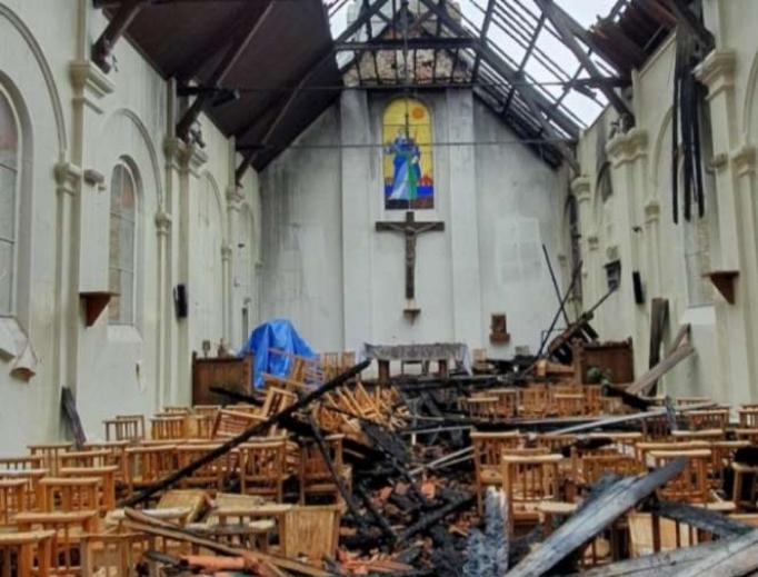 The aftermath of a fire at the Parish of St. Paul in Corbeil-Essonnes, France, July 4, 2020. The aftermath of a fire at the Parish of St. Paul in Corbeil-Essonnes, France, July 4, 2020.