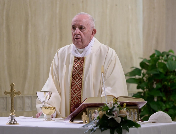Pope Francis celebrates Mass at Casa Santa Marta on April 20, 2020. Pope Francis celebrates Mass at Casa Santa Marta on April 20, 2020.