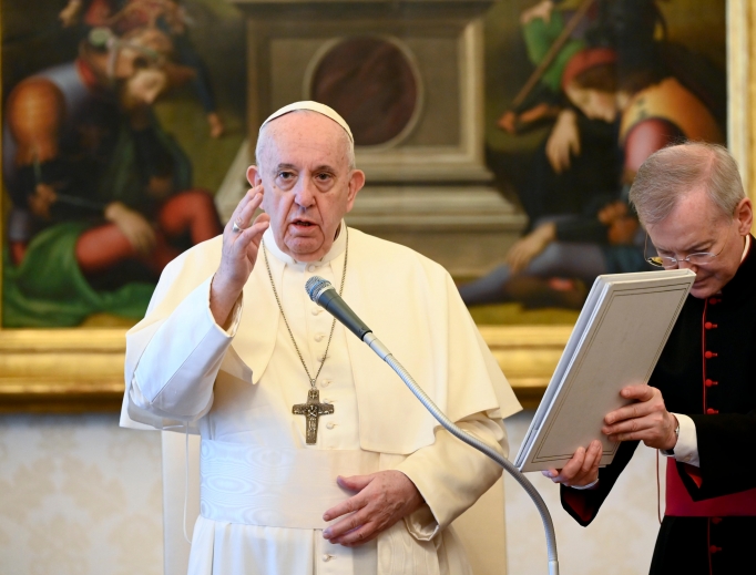 Pope Francis offers a blessing during his weekly General Audience on June 24, 2020. Pope Francis offers a blessing during his weekly General Audience on June 24, 2020.
