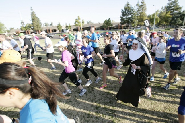 Poor Clare Sister John-Mark Maria joins in the 10K run. Poor Clare Sister John-Mark Maria joins in the 10K run.