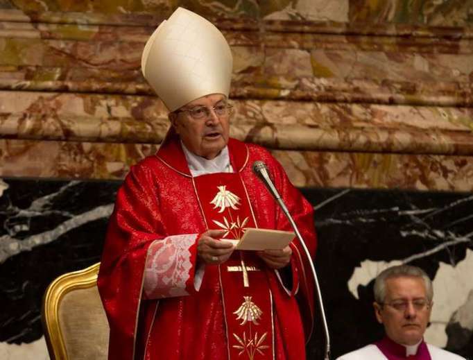 Cardinal Angelo Sodano speaks at the funeral Mass for Cardinal Bernard Law, 2017. Cardinal Angelo Sodano speaks at the funeral Mass for Cardinal Bernard Law, 2017.