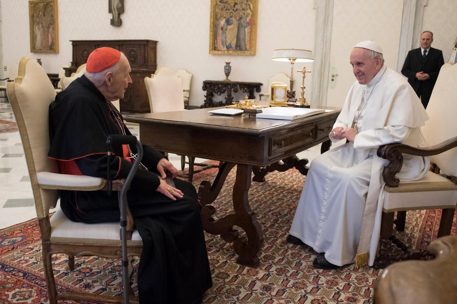 Pope Francis and then-Cardinal Theodore McCarrick meet at the Vatican, July 24, 2018. Pope Francis and then-Cardinal Theodore McCarrick meet at the Vatican, July 24, 2018.