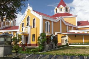 Above, the beautiful, restored cathedral in Palo. It was restored following its destruction by Haiyan. The property contains a monument and memorial to those from the Archdiocese of Palo who were lost in Haiyan. In the foreground, the names are engraved in the stone. Below, an example of the new latrines built by CRS and makeshift shelters built by the Filipinos in the Anibong/Tacloban area. Overcrowding and building too near the water are serious problems in this area.
Above, the beautiful, restored cathedral in Palo. It was restored following its destruction by Haiyan. The property contains a monument and memorial to those from the Archdiocese of Palo who were lost in Haiyan. In the foreground, the names are engraved in the stone. Below, an example of the new latrines built by CRS and makeshift shelters built by the Filipinos in the Anibong/Tacloban area. Overcrowding and building too near the water are serious problems in this area.