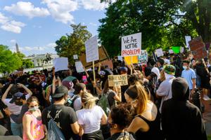 Protesters march after death George Floyd, group standing against White House on May 31, 2020. Protesters march after death George Floyd, group standing against White House on May 31, 2020.