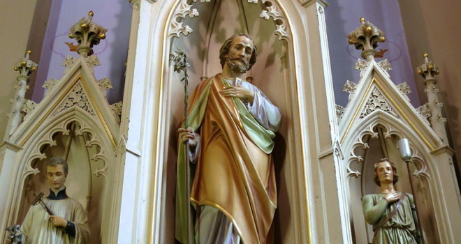 All Saints Catholic Church with St. Josephs Statue in St. Peters, Missouri All Saints Catholic Church with St. Josephs Statue in St. Peters, Missouri