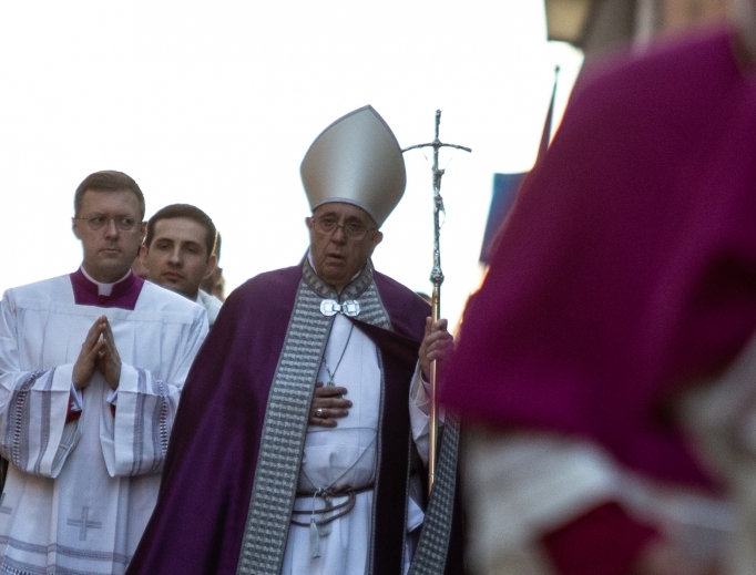 The procession from St. Anselm parish to Santa Sabina preceding Mass for Ash Wednesday in Rome March 6. The procession from St. Anselm parish to Santa Sabina preceding Mass for Ash Wednesday in Rome March 6.