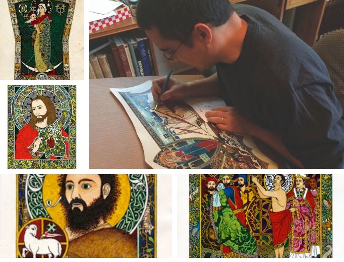Indiana artist Daniel Mitsui carefully crafts each work of art, including Our Lady of Seattle, the Sacred Heart and other saintly depictions, including St. John the Baptist and St. Francis. Indiana artist Daniel Mitsui carefully crafts each work of art, including Our Lady of Seattle, the Sacred Heart and other saintly depictions, including St. John the Baptist and St. Francis.