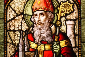 Saint Patrick stained glass window from Cathedral of Christ the Light, Oakland, California. Saint Patrick stained glass window from Cathedral of Christ the Light, Oakland, California.