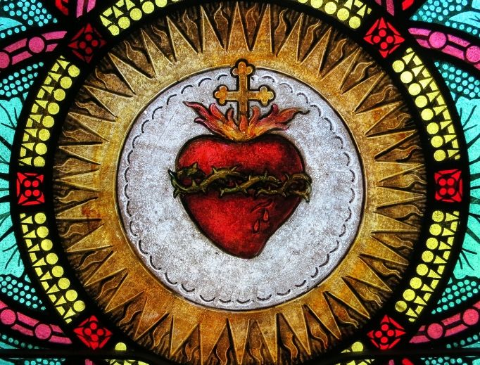 A window in All Saints Catholic Church in St. Peters, Missouri, features the Sacred Heart. A window in All Saints Catholic Church in St. Peters, Missouri, features the Sacred Heart.