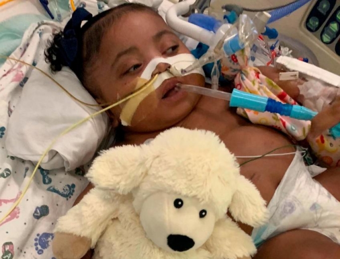 Tinslee Lewis in her hospital bed at Cook Chldren's Medical Center, 2019. Tinslee Lewis in her hospital bed at Cook Chldren's Medical Center, 2019.