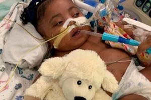 Tinslee Lewis in her hospital bed at Cook Chldren's Medical Center, 2019. Tinslee Lewis in her hospital bed at Cook Chldren's Medical Center, 2019.