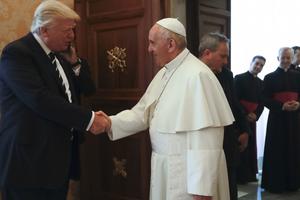 Pope Francis greets President Donald Trump May 24 at the Vatican. The U.S. president renewed his commitment to fighting global famine and announced a new multi-million-dollar American aid contribution to four African nations in crisis. Pope Francis greets President Donald Trump May 24 at the Vatican. The U.S. president renewed his commitment to fighting global famine and announced a new multi-million-dollar American aid contribution to four African nations in crisis.