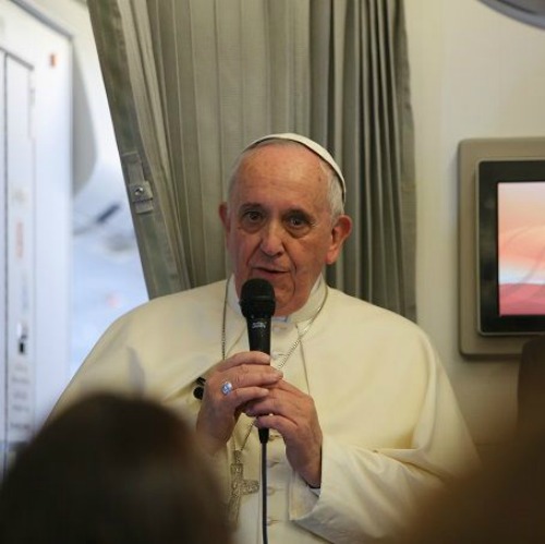 Pope Francis speaks to journalists on his flight from Sri Lanka to the Philippines on Jan. 15.
Pope Francis speaks to journalists on his flight from Sri Lanka to the Philippines on Jan. 15.