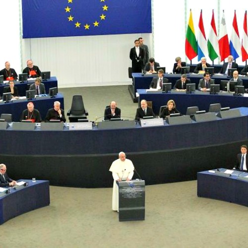 Pope Francis addresses the European Parliament in Strasbourg on Nov. 25. Pope Francis addresses the European Parliament in Strasbourg on Nov. 25.