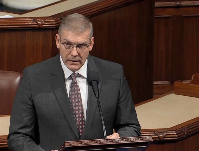 Rep. Barry Loudermilk speaks from the House floor during impeachment proceedings for President Donald Trump. Rep. Barry Loudermilk speaks from the House floor during impeachment proceedings for President Donald Trump.