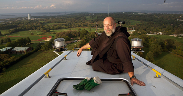 Brother Joseph on his wind turbine at Portsmouth Abbey School in Rhode Island Brother Joseph on his wind turbine at Portsmouth Abbey School in Rhode Island