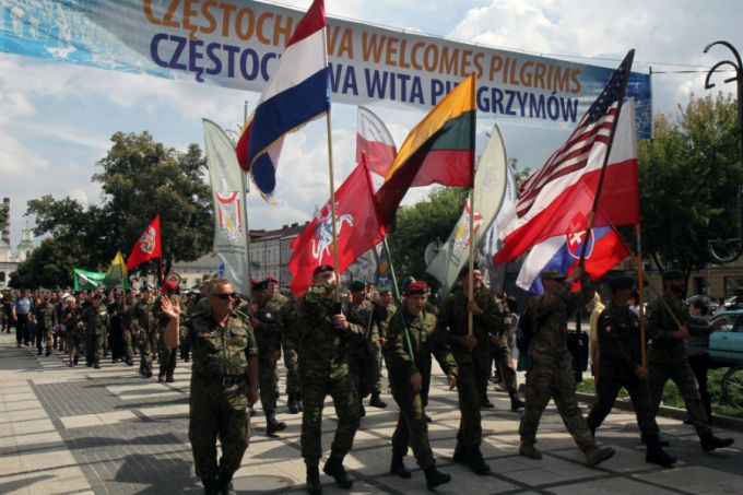 A multinational military group participates in a pilgrimage for peace to the Shrine of Our Lady of Czestochowa on Aug. 14. A multinational military group participates in a pilgrimage for peace to the Shrine of Our Lady of Czestochowa on Aug. 14.