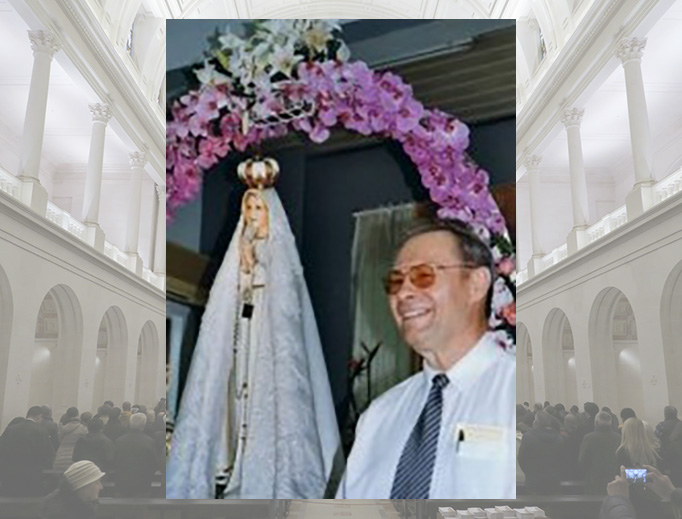 Carl Malburg and his statue of Our Lady of Fatima. Carl Malburg and his statue of Our Lady of Fatima.