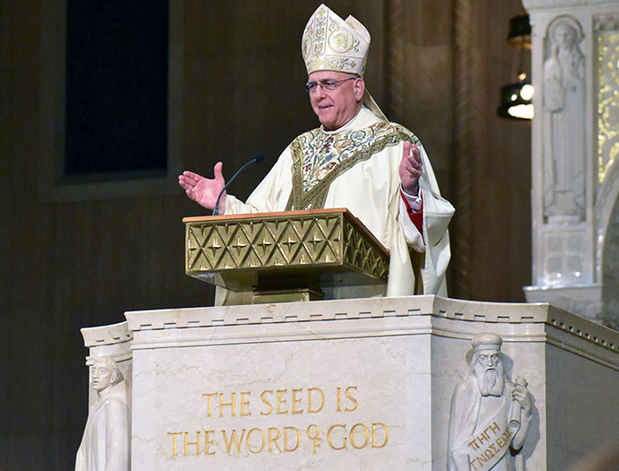 Archbishop Joseph F. Naumann of Kansas City in Kansas gives the homily during the Vigil Mass for the 2019 March for Life at the Basilica of the National Shrine of the Immaculate Conception in Washington D.C., Jan. 17, 2019. Archbishop Joseph F. Naumann of Kansas City in Kansas gives the homily during the Vigil Mass for the 2019 March for Life at the Basilica of the National Shrine of the Immaculate Conception in Washington D.C., Jan. 17, 2019.