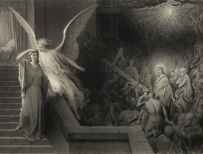 Le Rêve de la femme de Pilate ("The dream of Pilate's wife"). Engraving by Alphonse François (1814-1888) after Gustave Doré. Le Rêve de la femme de Pilate ("The dream of Pilate's wife"). Engraving by Alphonse François (1814-1888) after Gustave Doré.