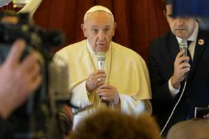 Pope Francis speaks aboard the flight from Rabat to Rome, March 31, 2019. Pope Francis speaks aboard the flight from Rabat to Rome, March 31, 2019.