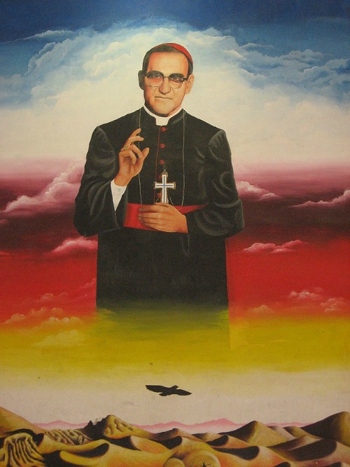 Mural of Archbishop Oscar Romero at the University of El Salvador.
Mural of Archbishop Oscar Romero at the University of El Salvador.