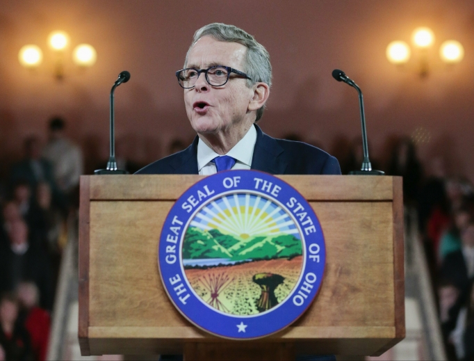Ohio Gov. Mike DeWine, shown delivering his inaugural address after his ceremonial swearing-in Jan. 14, at the Ohio Statehouse in Columbus, supports the heartbeat bill in his state. Ohio Gov. Mike DeWine, shown delivering his inaugural address after his ceremonial swearing-in Jan. 14, at the Ohio Statehouse in Columbus, supports the heartbeat bill in his state.